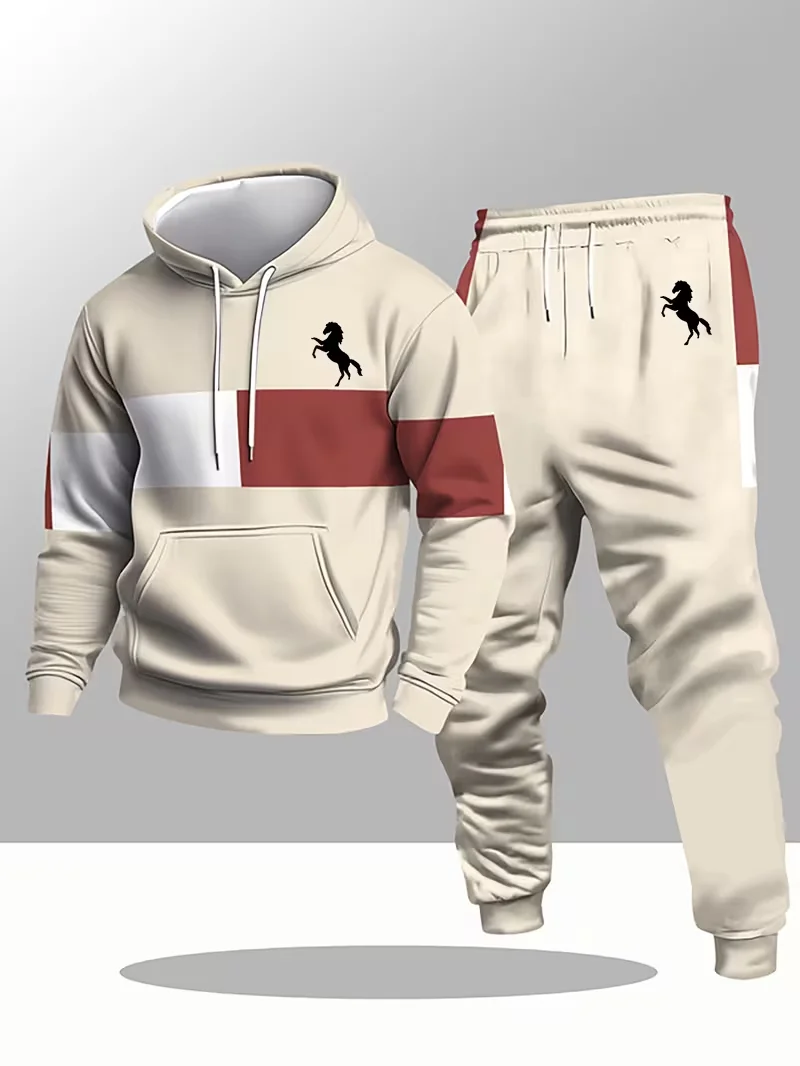 Men's Hoodies Fashion 3D Color Block Print Sweatshirts For Men Casual Simple Style Oversized Pullover Sets Clothing
