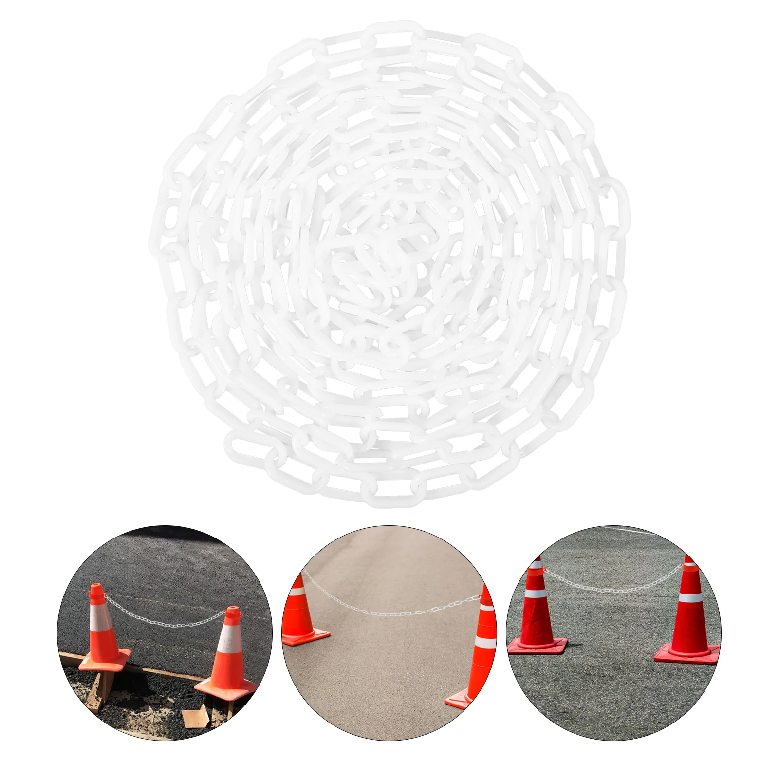 

Plastic Safety Chain 5m White Small 2 Buckles for Crowd Control Traffic Equipment Barrier Caution Chain Links Parking Lot