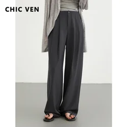 CHIC VEN Women Pants New Casual High Waisted Female Pleated Trousers Drooping Wide Leg Long Pant Office Lady Spring Summer 2025