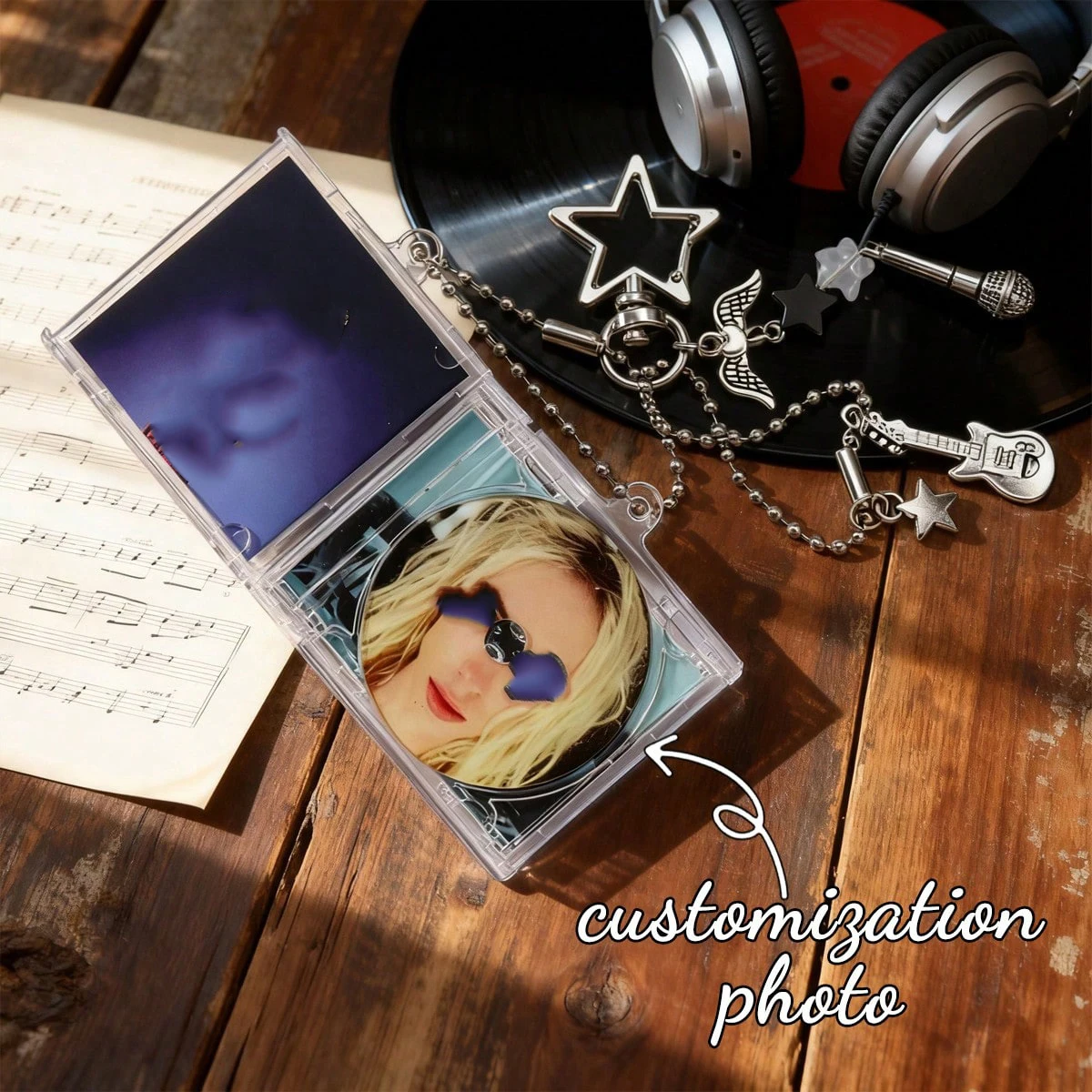 Custom Play-NFC Mini Album CD Keychain, Custom Album Cover Photo Keyring, Music Themed Keepsake Gift
