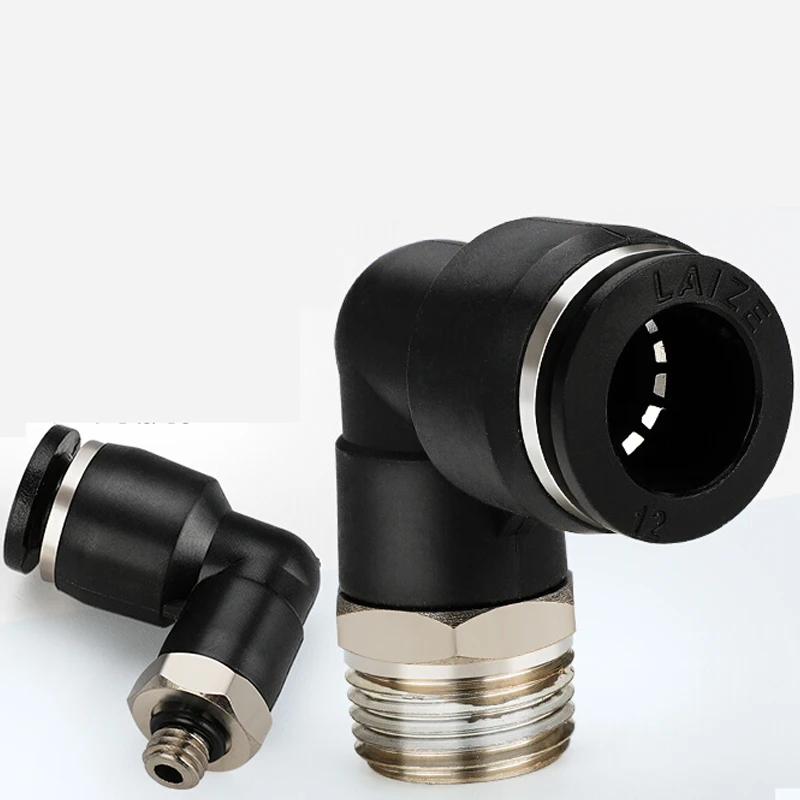 تركيب هوائي PL 4/6/8/10/12/14 مللي متر هوائي ذكر الكوع الموضوع M5 * 0.8 1/8 1/4 3/8 1/2 الكوع 90 ℃   ادفع لتوصيل التركيبات