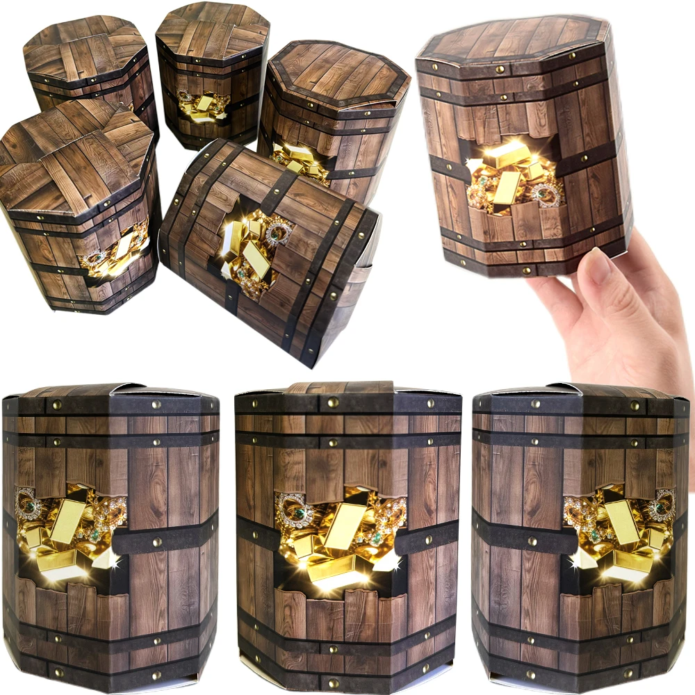 Набор из 5 коробок в виде сундуков с пиратскими сокровищами для упаковки подарков, конфет, шоколада, для детей, мальчиков, украшения для дня рождения в стиле пиратского капитана