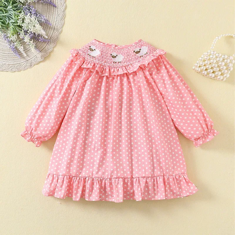 Winter Christmas Print Smocked Dresses for Baby Girls Kids Children Clothes Dress Newborns Embroidered Birthday Party Costumes