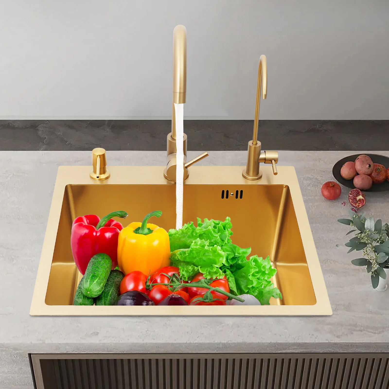 

Drop in Gold Kitchen Sink, 19.69*17.72 Inch Stainless Steel Sink, Single Bowl Kitchen Sink with Dual 360° Water Faucets Gold