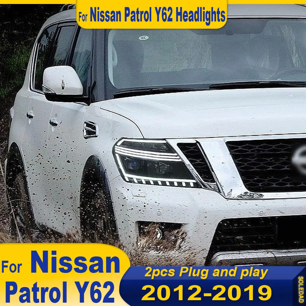 Car Headlights for Nissan Patrol 2012-2019 Y62 LED DRL Sequential Moving Turn Signal Styling Head Light LED Lens Auto Assembly