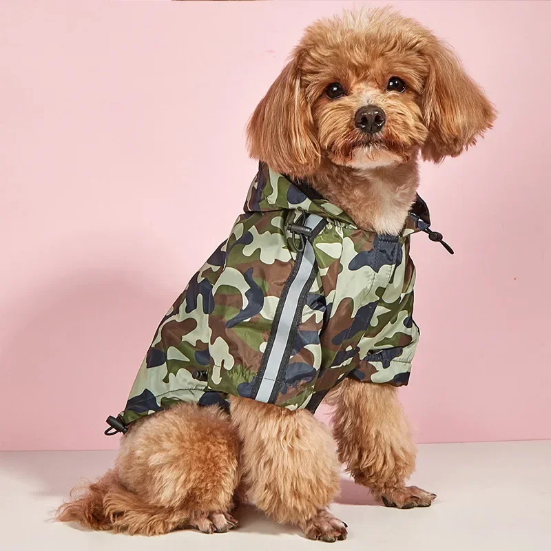 Pet Raincoat 1PC Cats & Dogs Wind & Waterproof Raincoat Summer Breathable Camouflage Reflective Rain Poncho Small & Medium