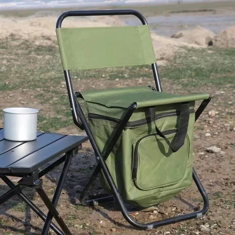 Silla de pesca portátil para exteriores, silla plegable para acampar, bolsa  almacenamiento  hielo con respaldo, banco  ac