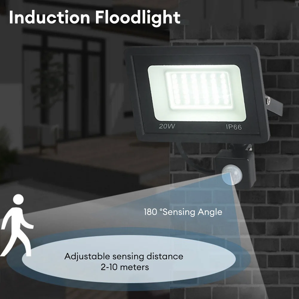 

LED Motion Sensor Floodlight Outdoor Waterproof Body Induction Wall Lamp White Light Wall Mounted Lamp for Square Balcony Yard