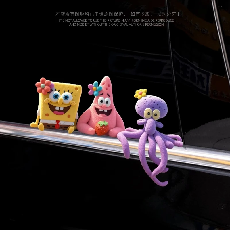 Kawaii SpongeBob SquarePants ملصقات السيارات الكرتونية الإبداعية زجاج النافذة ملصقات الزخرفية مناسبة لتغطية الخدش