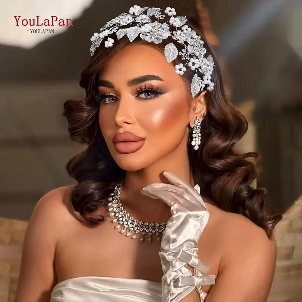

Youlapan Silver Color Alloy Flower Bride Head Hoop Elegant Women Banquet Party Wedding Headband Handmade Hair Accessories HP790