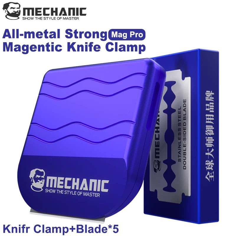 MECHANIC Mag Pro All Metal Magnetic Knife Holder with Extra Blades for Glass Film Leather Cutting Strong Grip Repair Tools