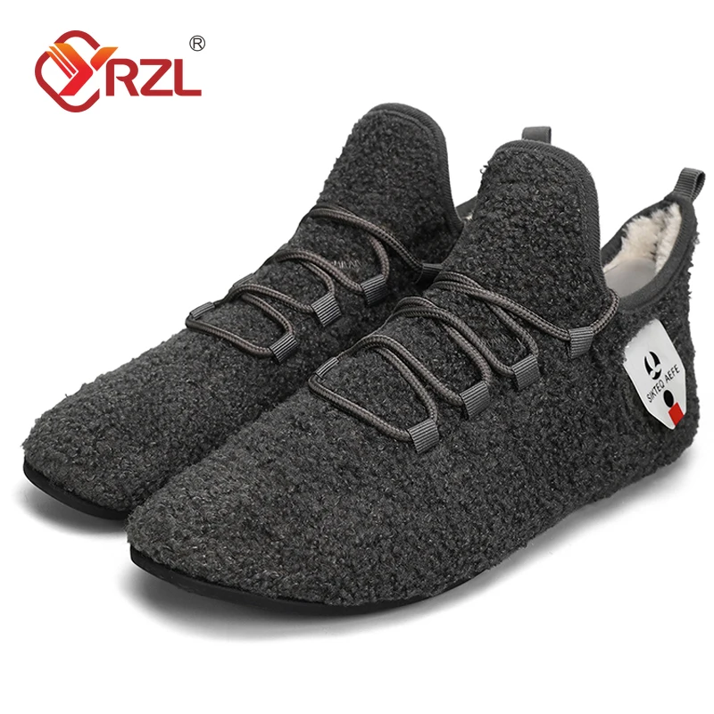 

YRZL Men Shoes Winter Warm Shoes Lace Up Lightweight Soft Comfortable Black Brown Shoe Plush Bedroom House Cotton Shoes for Men