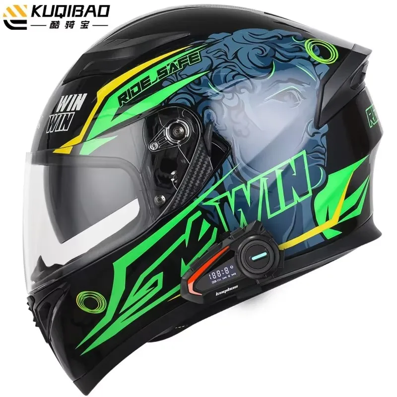 

KUQIBAO Motorcycle Helmet With Bluetooth Double HD Anti-Fog Lens ABS Material Riding Racing Casco Moto Flip Up Helmet Protection