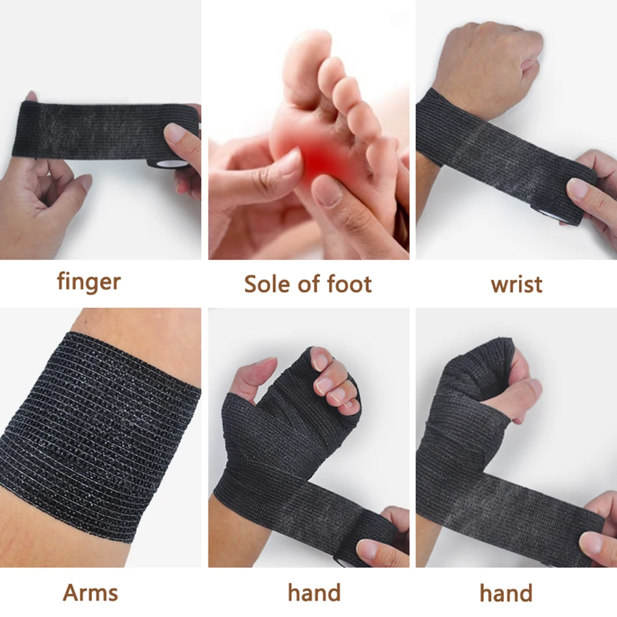 6pcs/12pcs/24pcs 5cm * 4.5m black gauze sports bandage self-adhesive breathable elastic bandage for fixing fingers, wrists, and