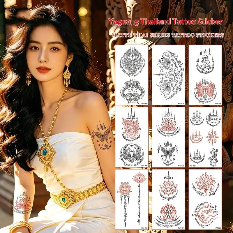 Hot Sale 5 Sheet Matte Thai Temporary Tattoo Stickers Waterproof Sweatproof Exotic Patterns For Festivals Cosplay Parties Daily