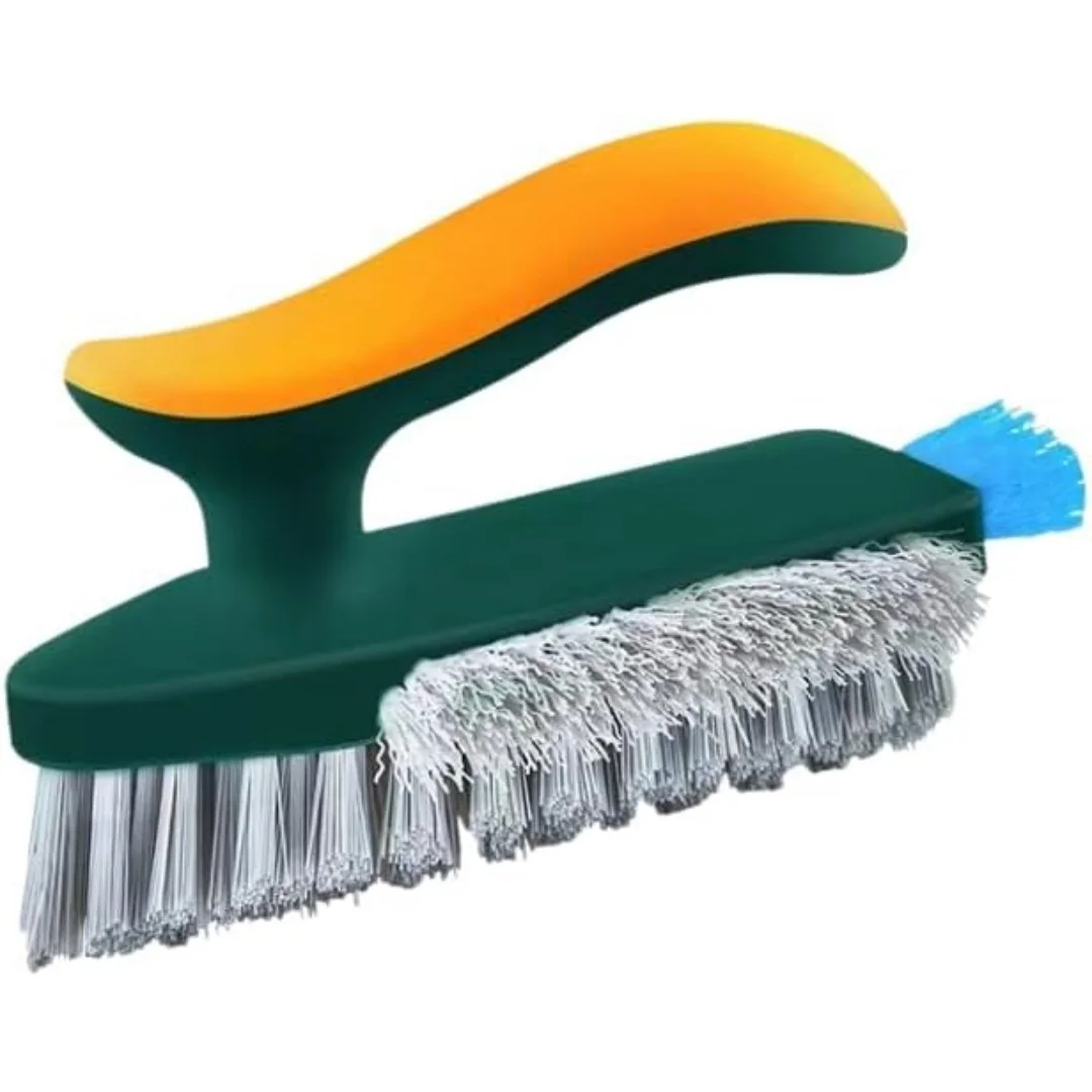 

V-Shape Bristle Floor Brush, Heavy Duty 3-in-1 Cleaning Scrubber for Bathroom Tiles and Sinks, Integrated Wiper for Water Streak