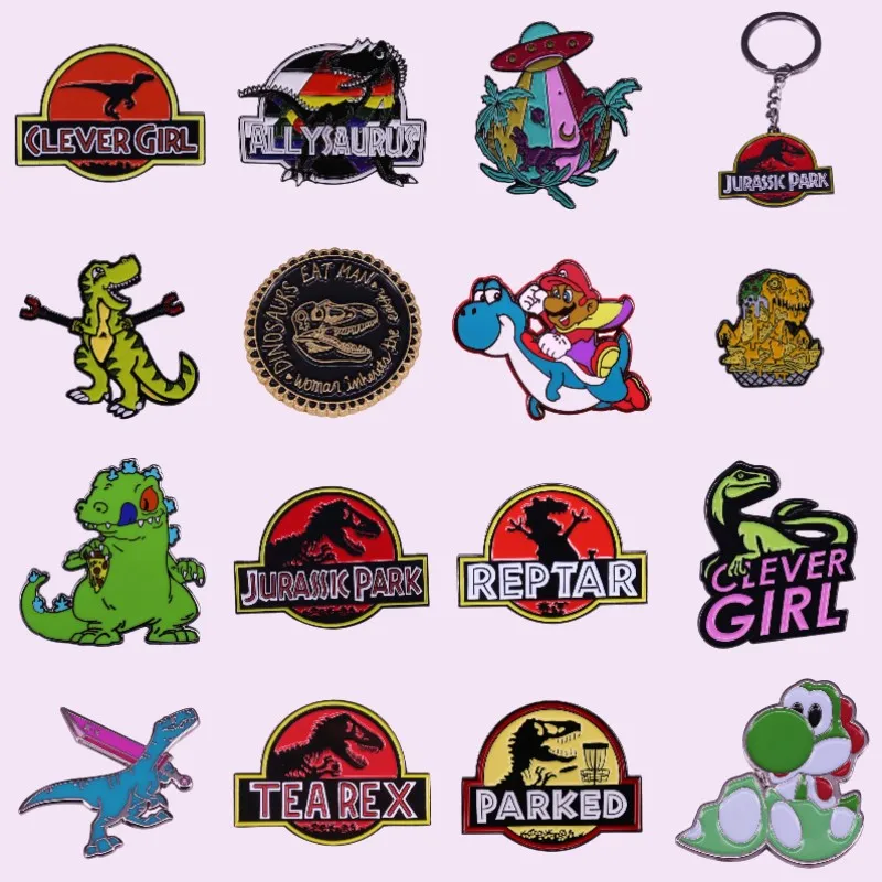 Tyrannosaurus Rex Velociraptor Enamel Pin Dinosaur Brooches Raptor Animal Horror Lapel Metal Badges Gifts for Boys Drop Shipping