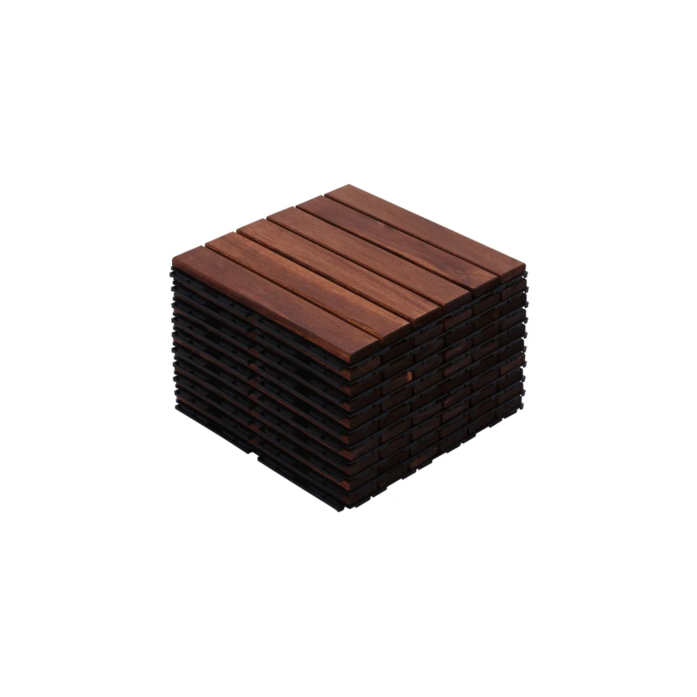 10 PCS patrón de rayas de baldosas entrelazadas, piso exterior de madera dura de acacia cuadrada de 12 "x 12", patio, lado de piscina