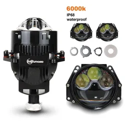 3inch Dual Hyperboloid Bi-LED Projector Lenses 6000K Hella 3R H4 H7 9005/9006 Car Led Light Bulbs Upgrade Retrofit Kits Turbo