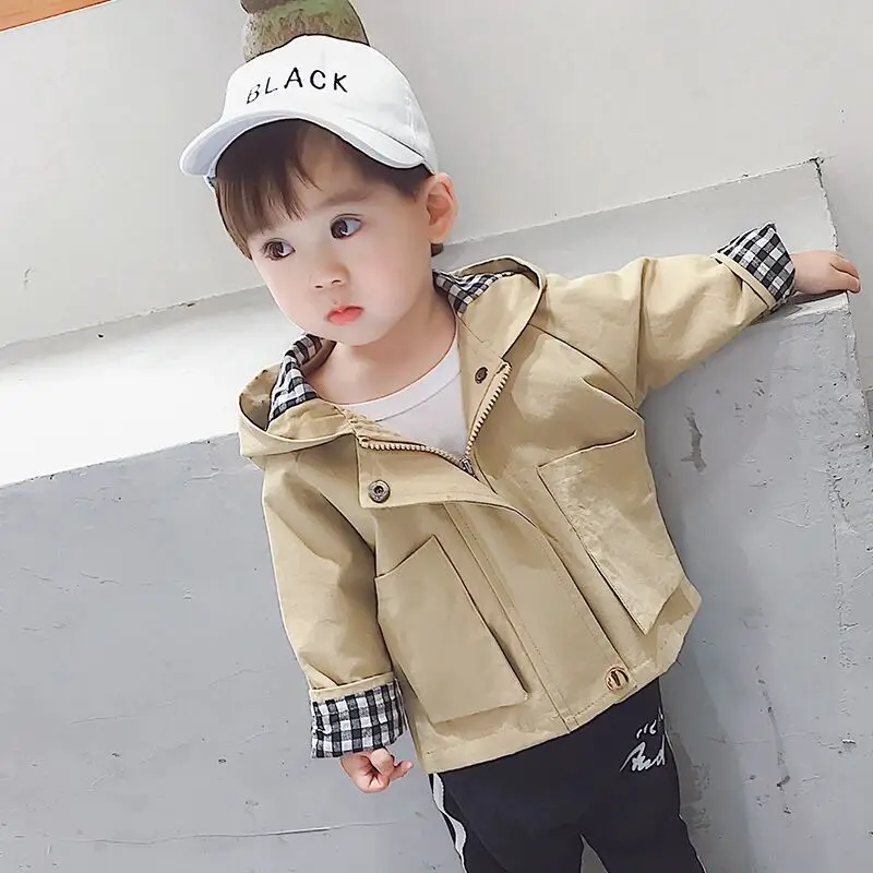 

Baby Boys Coat Spring and Autumn Style New Children's Hooded Trench Coat Korean Version Kids Jacket 80-130cm