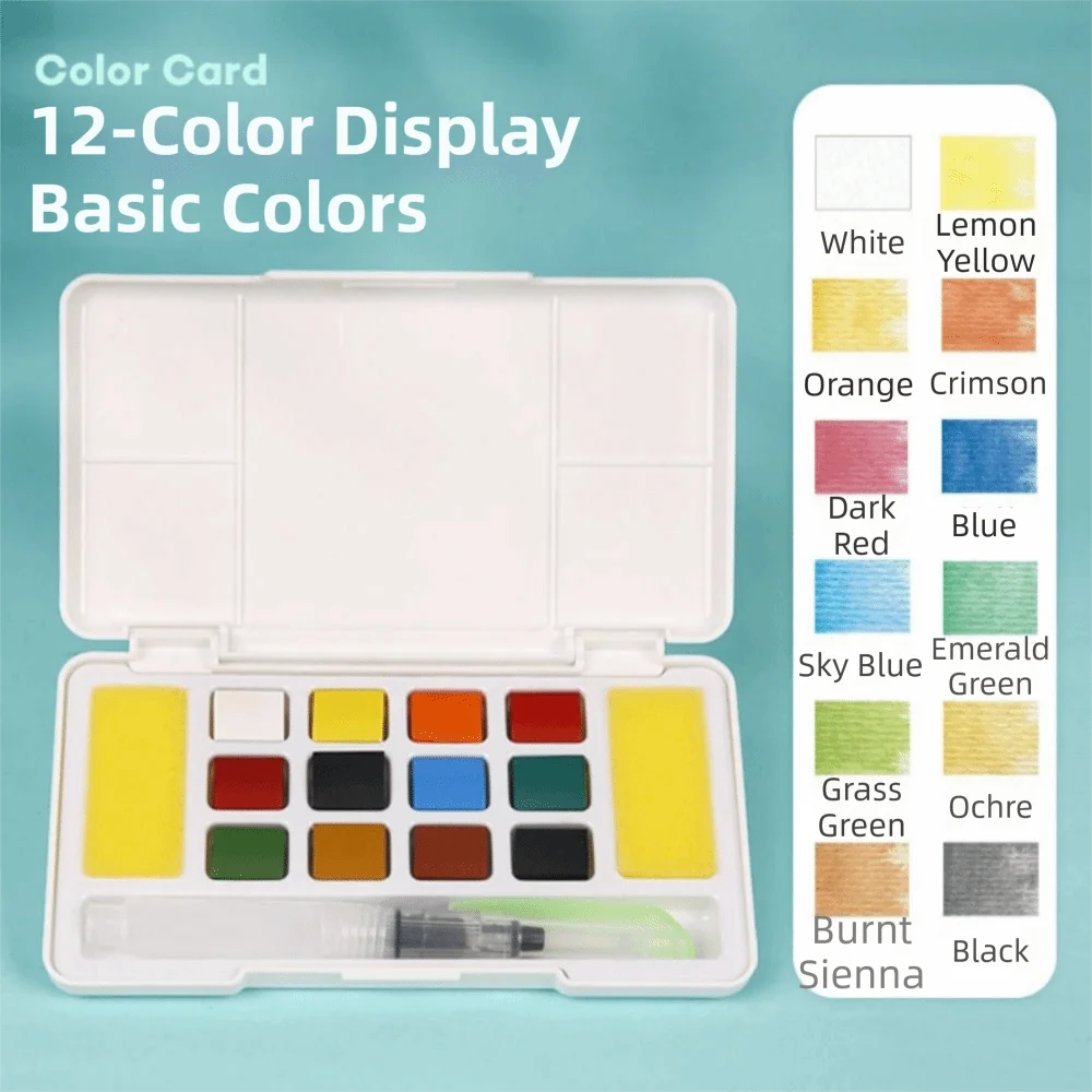 12/18/24/36 Colors Solid Watercolor Paint Set Professional Portable Watercolor Pigment Kit with Painting Brush Beginner