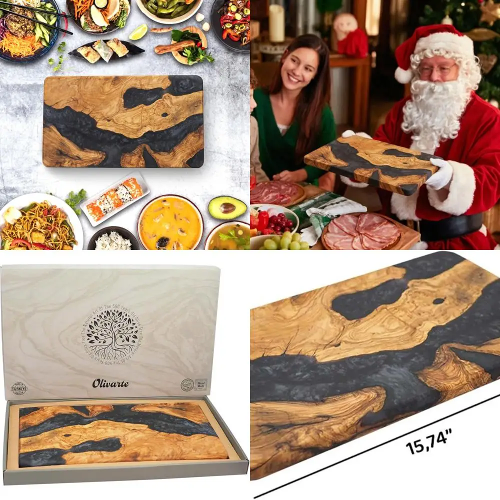 

Роскошная доска для мясных изделий из эпоксидной смолы оливкового дерева — элегантный сервировочный поднос для сыра, фруктов, мяса — уникальный подарок на новоселье — черный огнестойкий