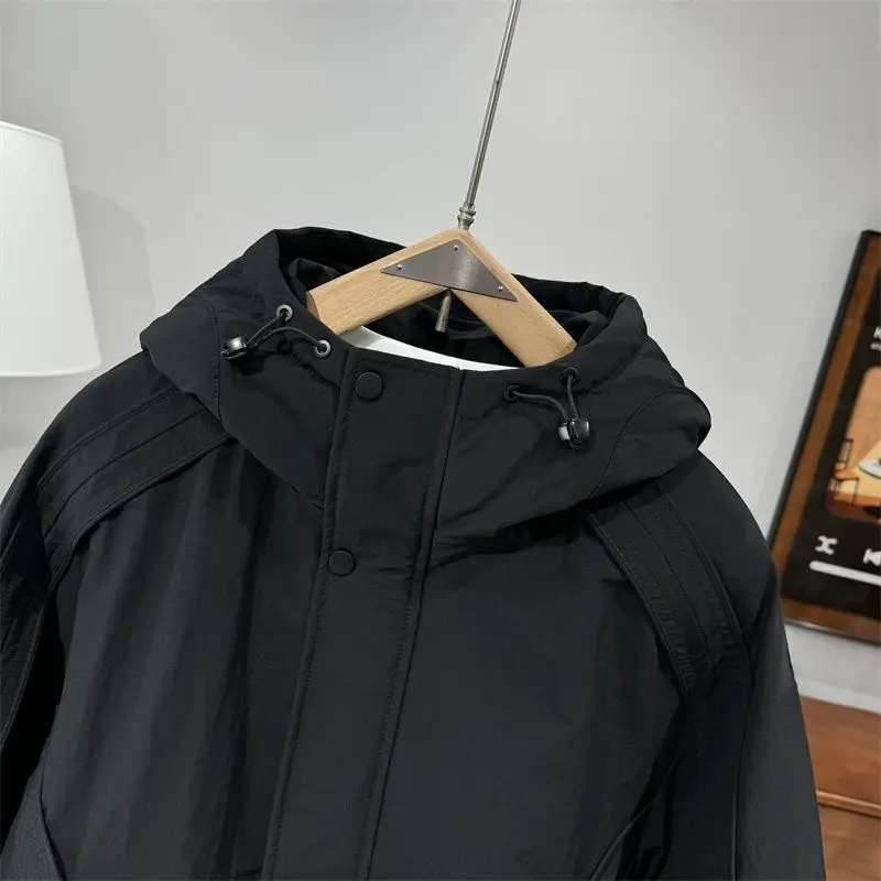 2026 Winter Thickened Hooded Jackets Men's Solid Color Down Cotton Coats Male Trend Loose Casual Cotton-padded Parkas C963