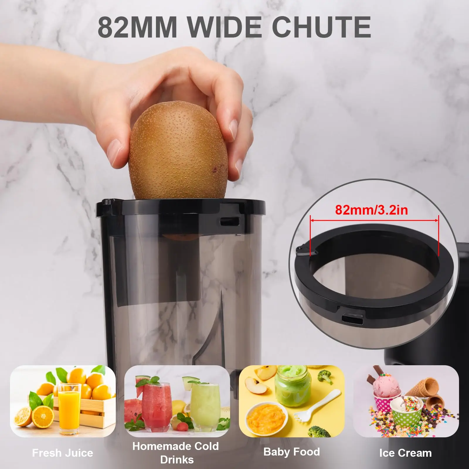 SlowJuicer,Masticating Juicer Machines, Large Chute Cold Press Juicer Extractor, Easy Clean Juicers with Higher Juice