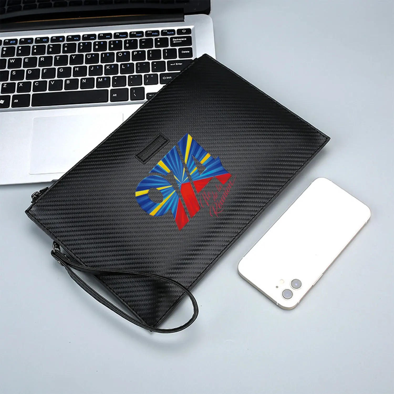 Island Number 974 Reunion Script Elegant Printed PU Men's Handbag Fashionable and Practical for Everyday Carry