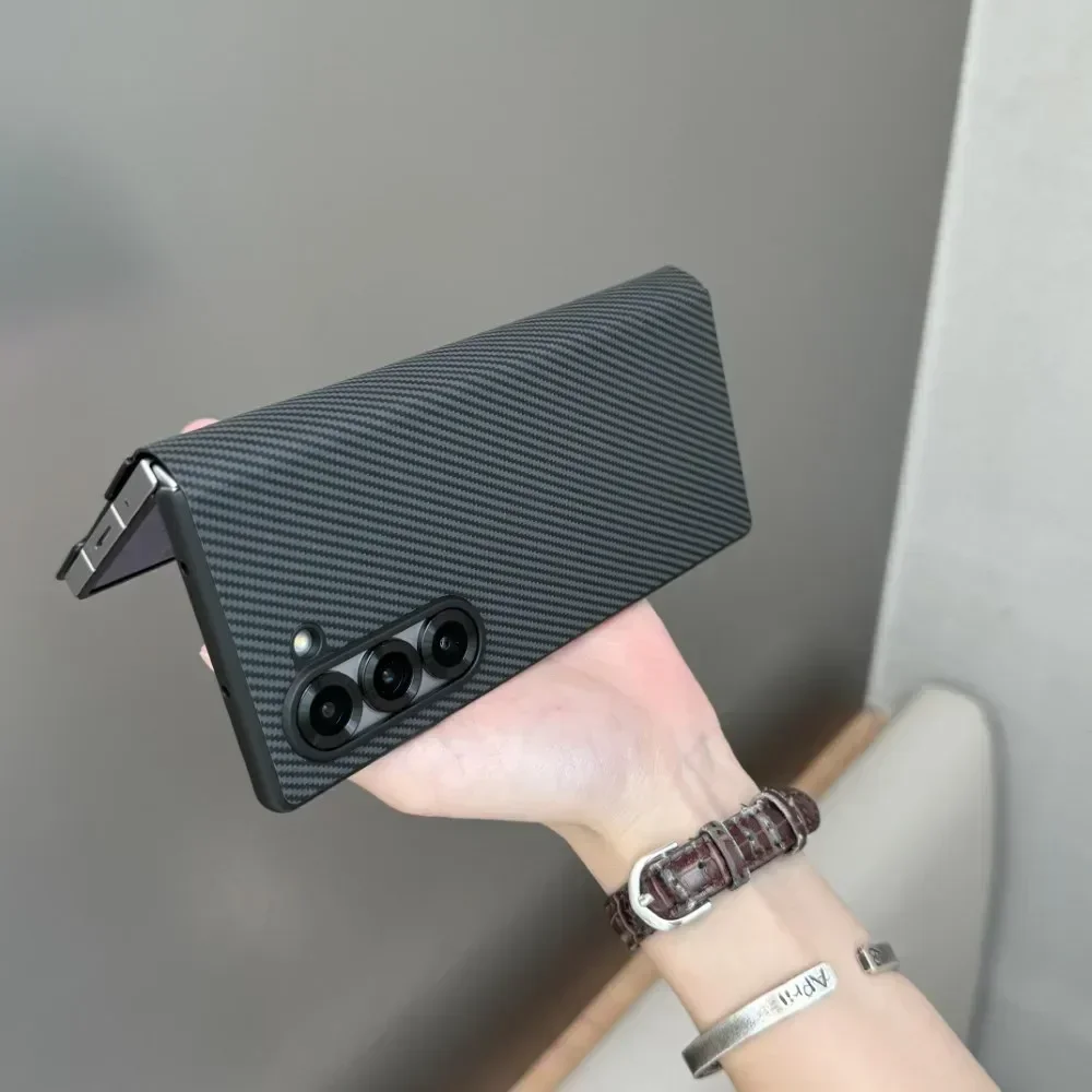 Luxury Matte Carbon Fiber Pattern Leather Folding Holder Case For Samsung Galaxy Z Fold 6 5 4 Shockproof Hard Cover Accessories image 4
