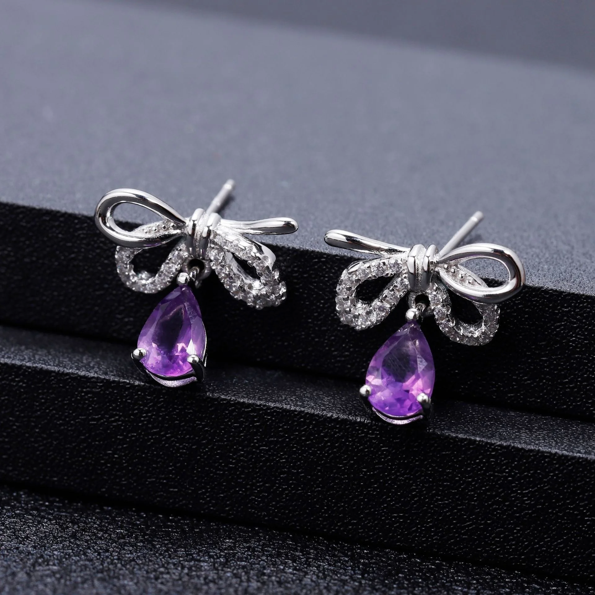 Luxury brand genuine real jewels Sweet Temperament Korean Bowknot s925 Sterling Silver Inlaid with Natural Colorful Treasure Cry