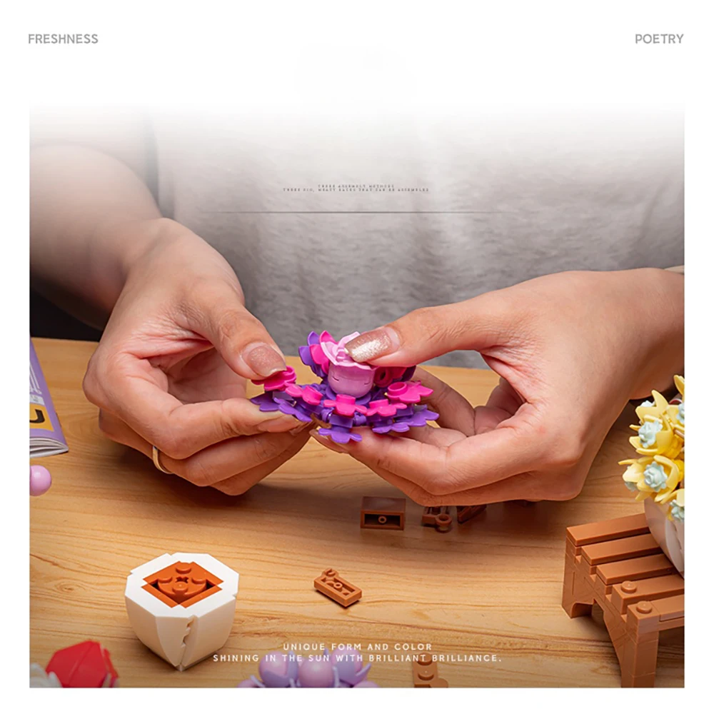 DIY Topf saftig, Blumenstrauß Baustein Spielzeug kreative grüne Dekoration, Ständer perfekt als Weihnachtsgeschenk für Kinder