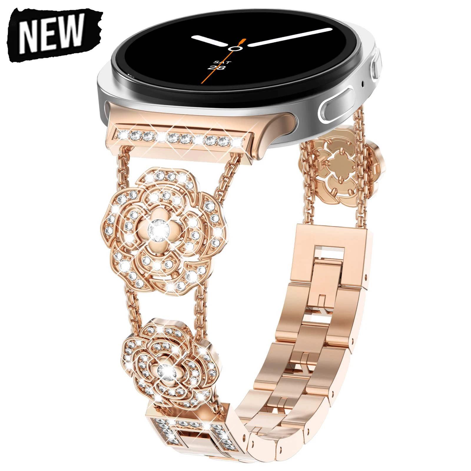 

Diamond Strap for Samsung Galaxy Watch8 44mm 40mm Camellia Design Luxury Women Bracelet for Samsung Galaxy 8 Classic 46mm Correa