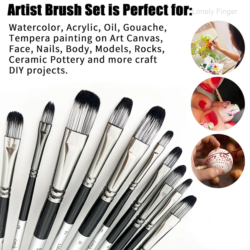 مجموعة فرش طلاء فيلبرت، 10 قطع فرشاة فنية لزيت الأكريليك بألوان مائية الغواش مجموعات رسم احترافية مع اصطناعي #4
