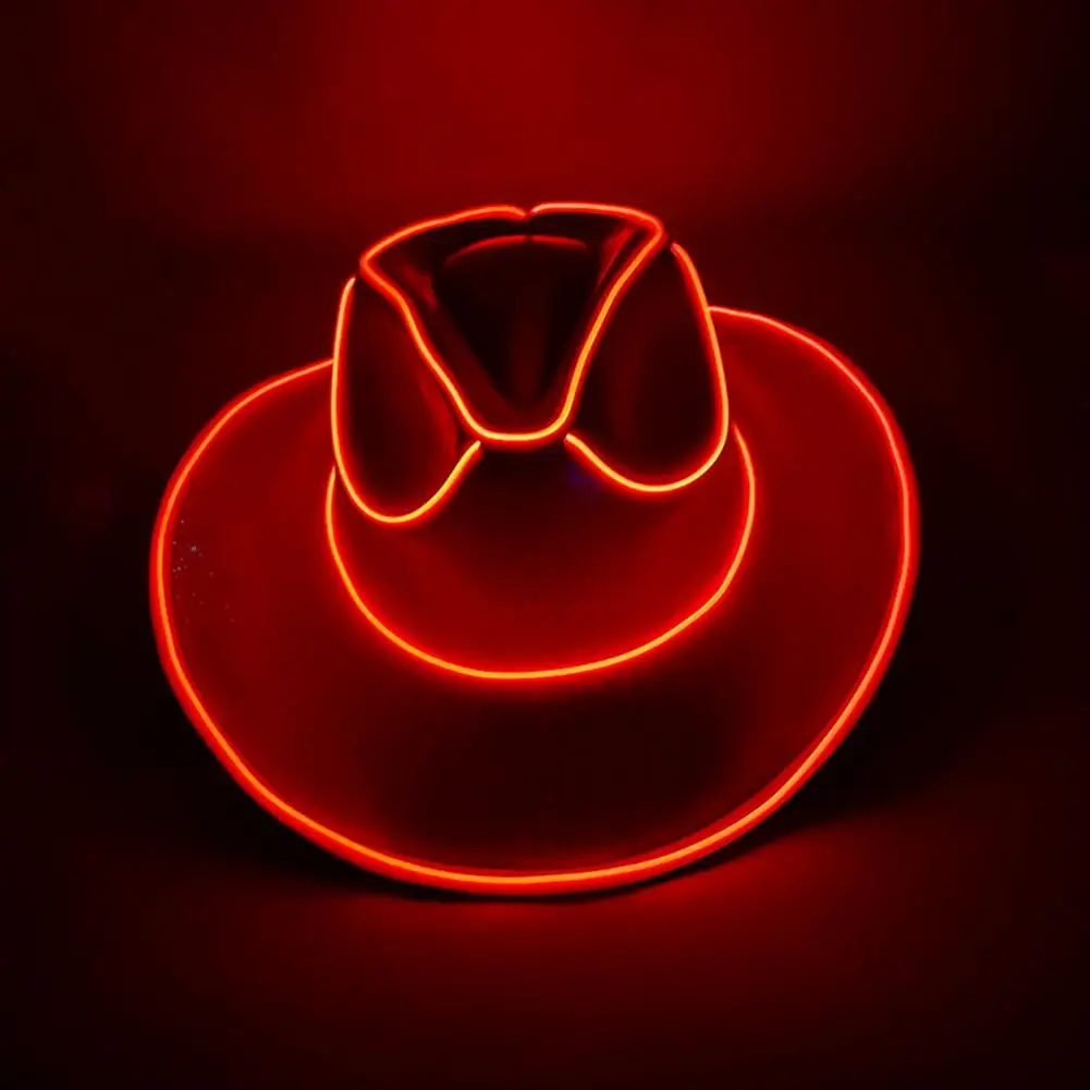 Topi gaya Hip Hop uniseks, topi koboi Barat lampu Neon menyala warna-warni LED menyala dalam gelap