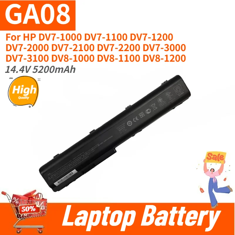 GA08 High Quality Laptop Battery 14.4V 5200mAh for HP DV7-1000 DV7-1100 DV7-1200 DV7-2000 DV7-2100 DV7-3000 DV8-1000 DV8-1100