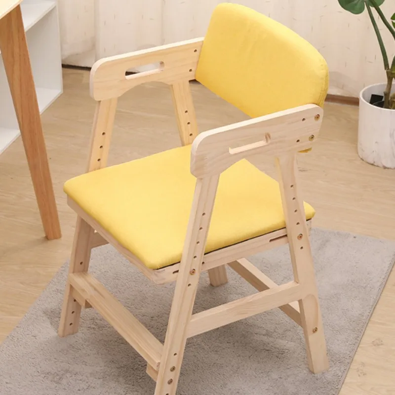 LazyChild Height Adjustable Solid Wood Kids Study Chair Backrest Posture Correction Writing Desk Chair Dining Chair For Students