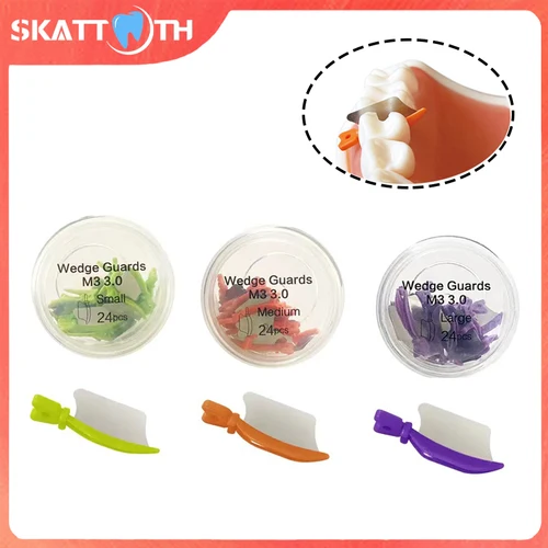 24 unids/caja protectores de cuña de matriz Dental dientes principales cuchillo de cuña de plástico interproximal con protección herramientas de odontología de matriz de acero