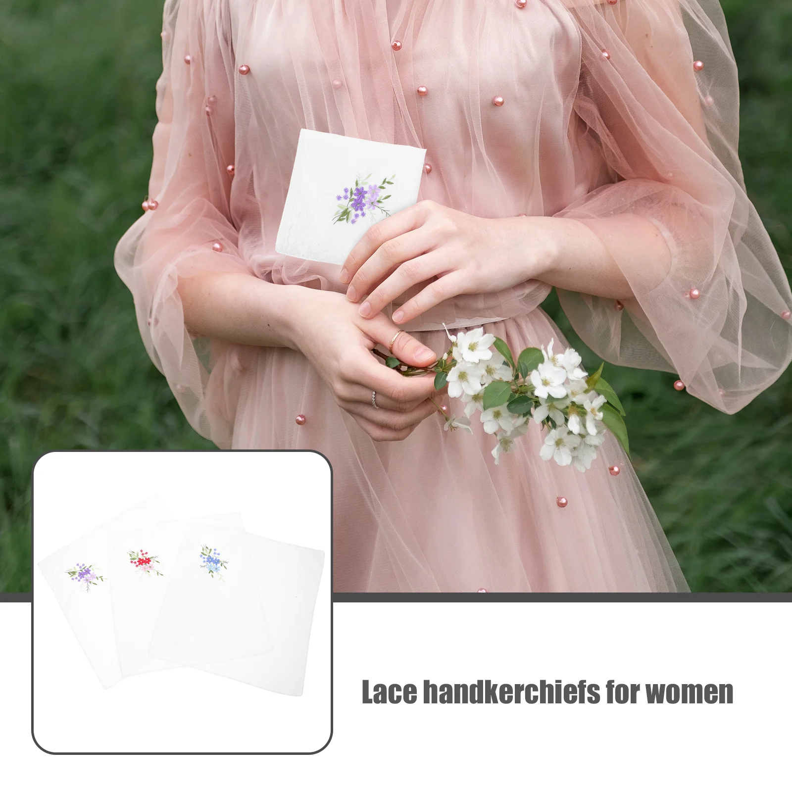 

3Pcs Lace Embroidered Handkerchief Cotton Floral Ladies Handkerchief Vintage Pocket Square Gift Lace Handkerchiefs for Women