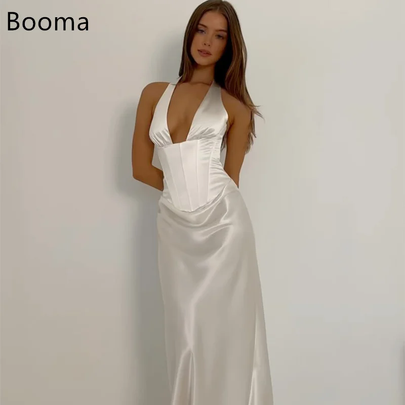 

Booma Mermaid V-Neck Pleat Simple Satin Elegant Wedding Dresses Long Sleeveless Brides Gown Custom Made 2025