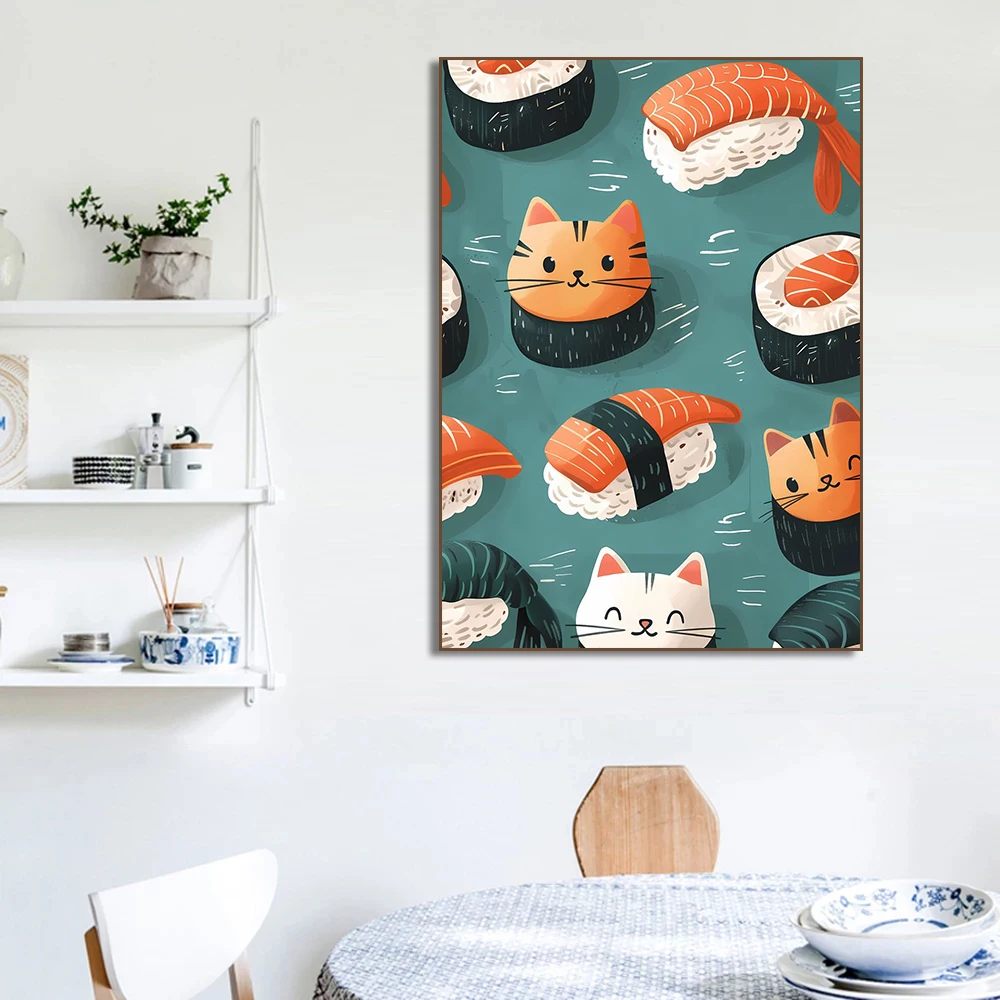 Traditional Japanese Food Poster Sushi Salmon Poster Canvas Painting Prints Art Picture Restaurant Kitchen Room Decor Gifts