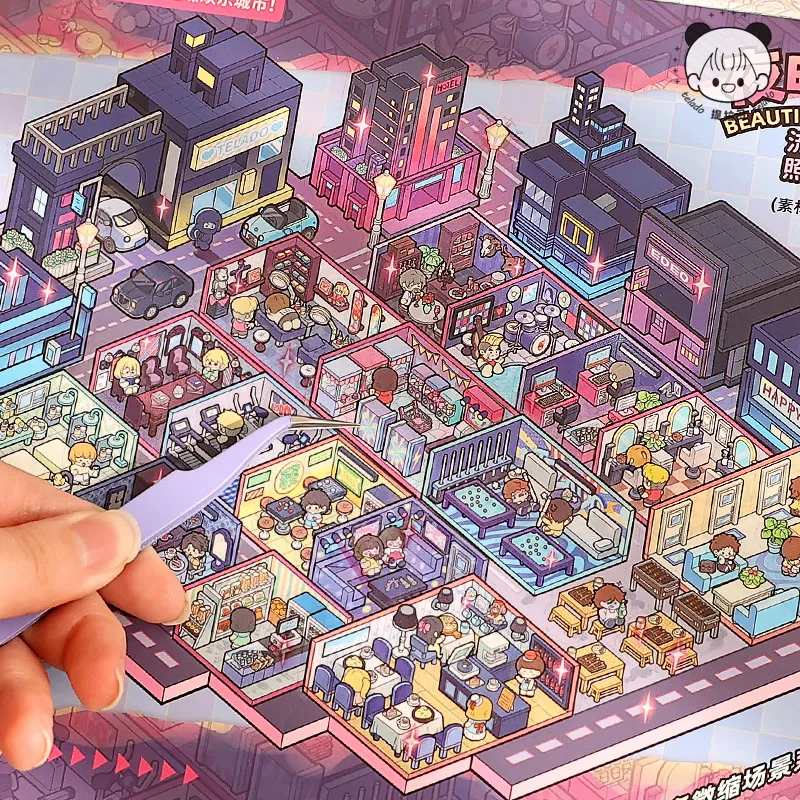 

Kawaii Miniature cottage 3D escape room Landscape Sticker book DIY Pocket Cabin Scene Christmas gifts