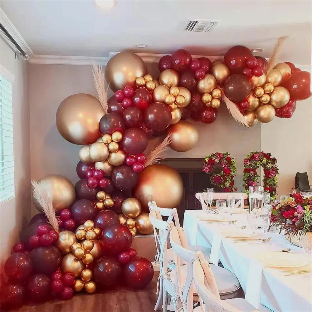 137Pcs Burgundy Wine Red Chrome Gold Balloons Garland Arch Kit For Wedding Valentine's Day Birthday Party Baby Shower Decoration