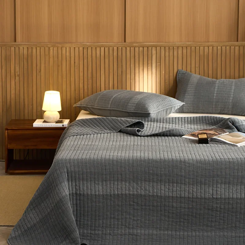 Luxury 100% Cotton Stone Washed Quilt Set, Ultra Soft & Thick Tatami Bedspread, All-Season Machine Washable Comforter, Home Deco