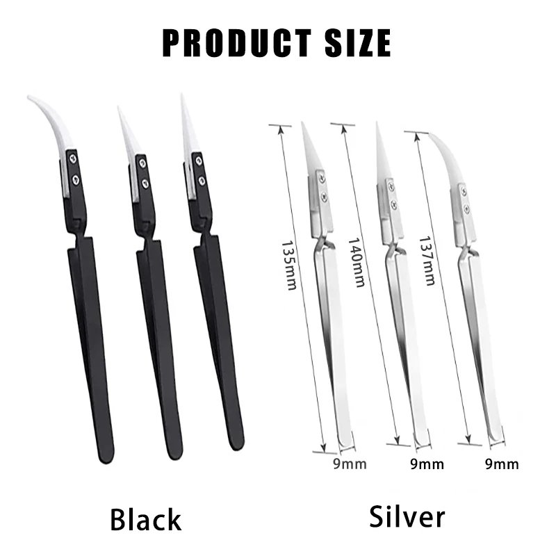 1pcs Reverse Tweezers Precision Pointed Curved Tips Ceramic Tweezer Non-Conductive Heat Resistant Anti-Magnetic Soldering Tools