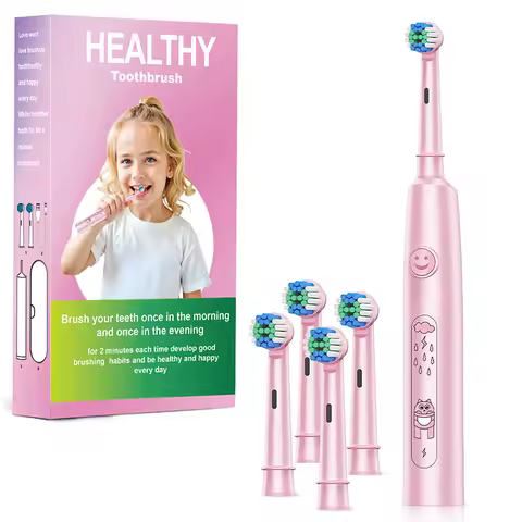 Kids Sonic Electric Toothbrush Child Cartoon Smart Round Head Rotating Electric Toothbrush Cleaning Soft Ultrasonic Tooth Brush