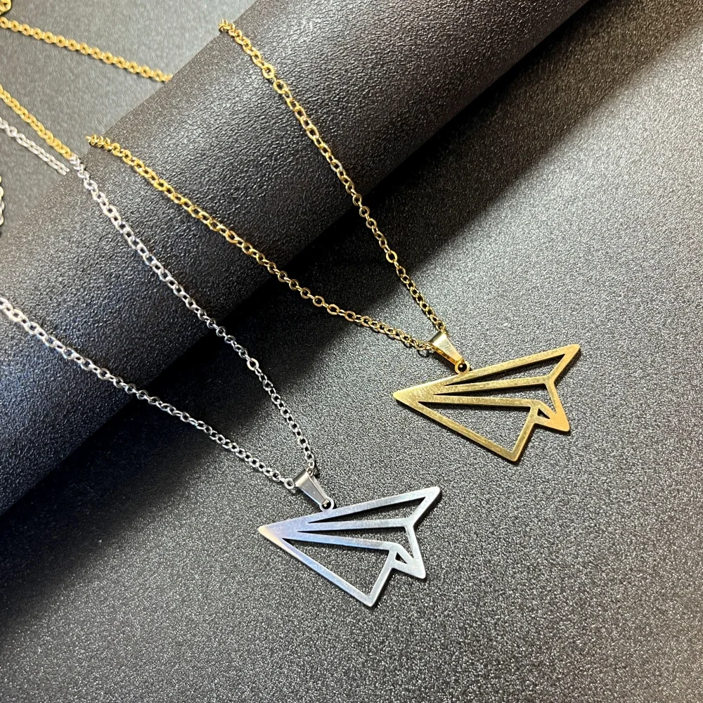 Origami Paper Airplane Necklaces For Women Paper Plane Aircraft Pendant Necklace Stainless Steel Jewelry Collier Femme