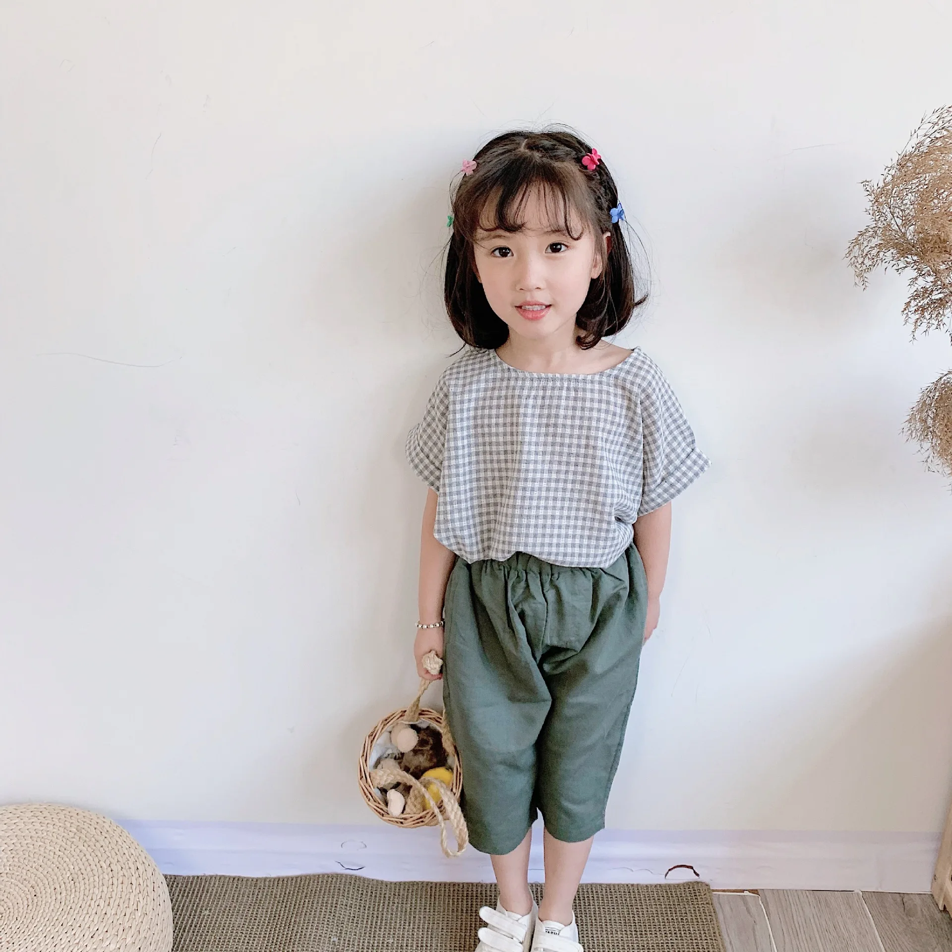 Summer New Boys' and Girls' Carrot Pants Baby Cotton and Hemp Seven Part Pants Trendy Teenage Girls Clothing