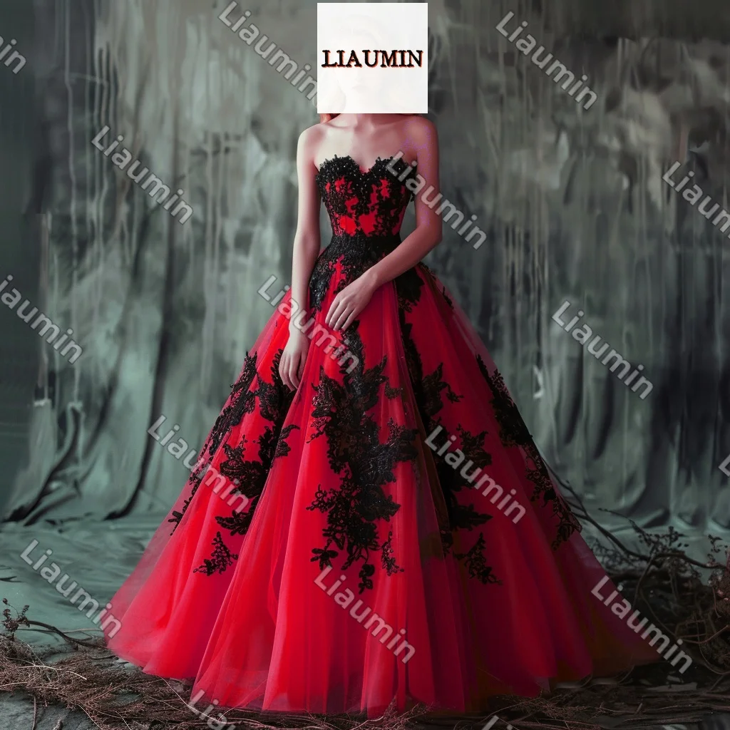 

Modern Style Tulle Lace Floral Applique Strapless A Line Floor Length Lace Up Wedding Gown Formal Evening Prom Dress J5-2.24