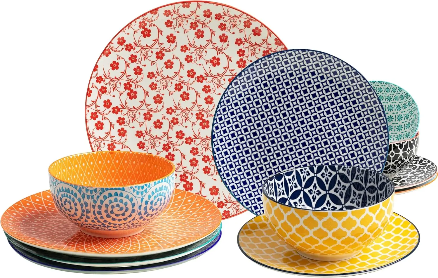 

12 Pieces Ceramic Dinnerware Sets, Porcelain Round Dinner Set for 4, Microwave and Dishwasher Safe Plates and Bowls Dishes Sets,